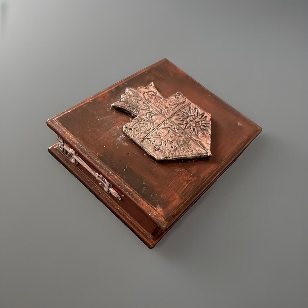 Upcycled Heraldic Shield Wooden Trinket Jewelry Box 5.75"x4.75"x1.5"